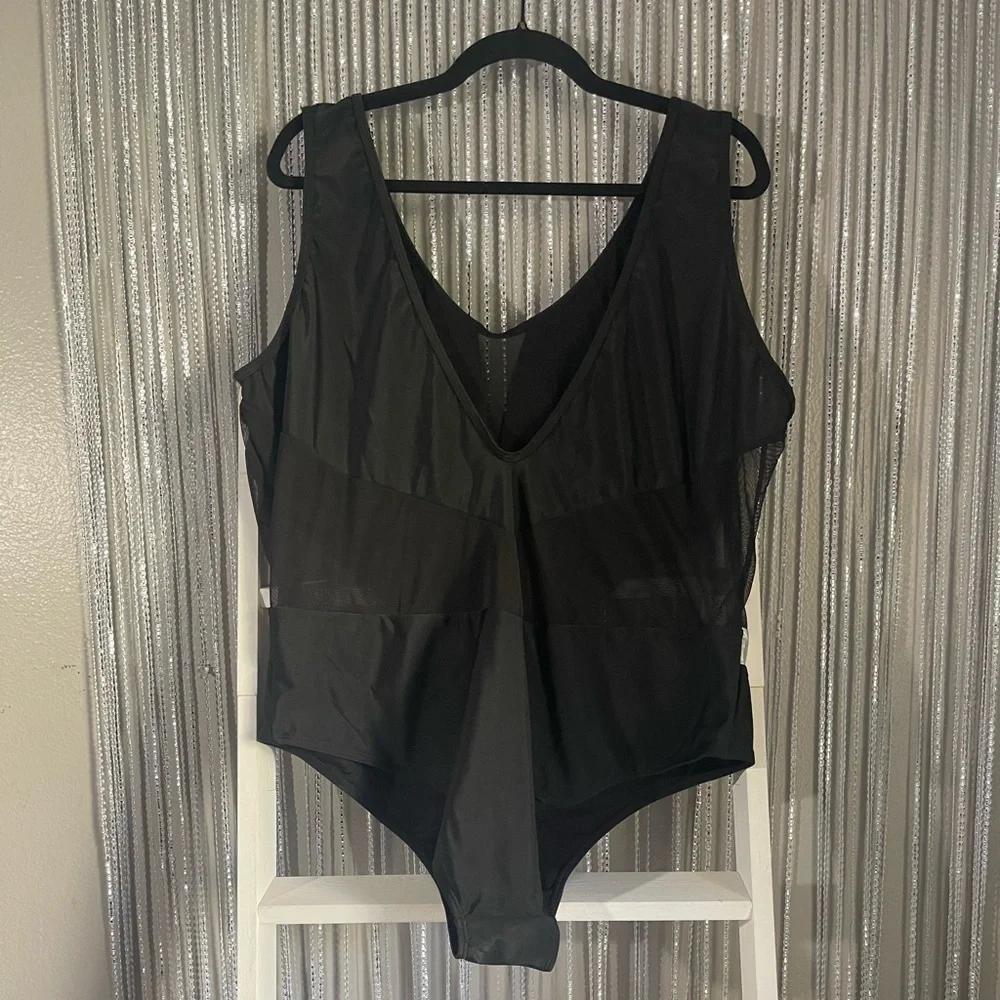 Black One-Piece Swimsuit with Iridescent Silver Panels